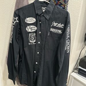 Cinch Black Men's Casual Button Down Shirt with Embroidered Logos